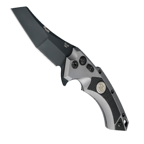 SIG X5 Tactical Manual Flipper: 3.5" Wharncliffe Blade - Black Cerakote Finish, Matte Grey Aluminum Frame & Solid Black G10 Inserts