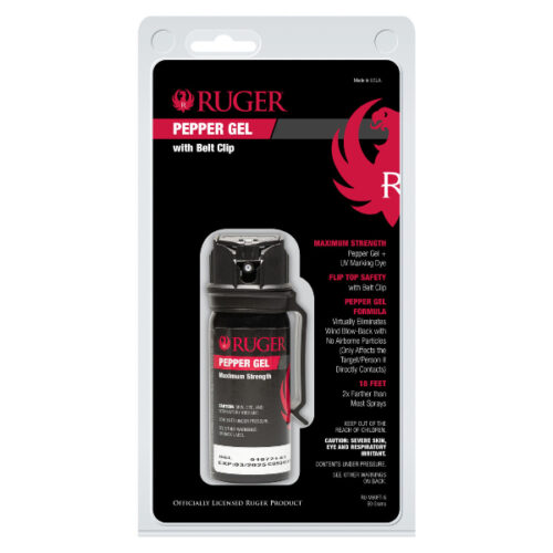 RUGER TACTICAL PEPPER GEL WITH BELT CLIP, 10 BURSTS, 18-FOOT (5.5 METER) RANGE, GEL IS SAFER, CONTAINS UV MARKING DYE